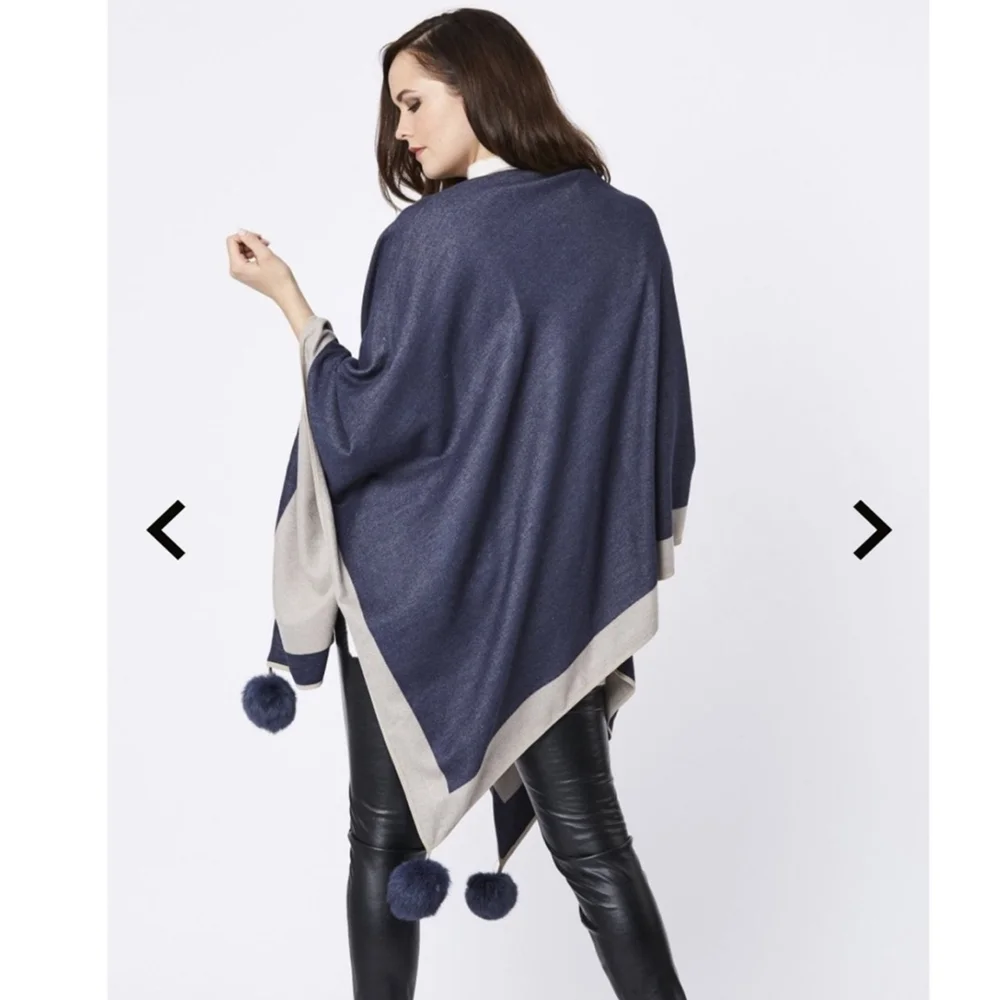 Jayley New!! Cashmere & Silk Reversible Pom Pom Wrap
